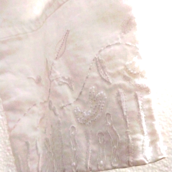 Lino U.S.A. White Linen Lined Blouse with Beading on Front & 3/4 Sleeves Size S - Picture 3 of 6